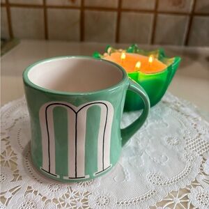 Anthropologie Green Ceramic Monogram Mug " M"